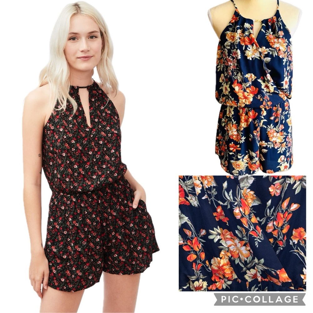 NEW! By & By Navy Floral Garden Halter Neck Wrap Keyhole Waist Defined Romper